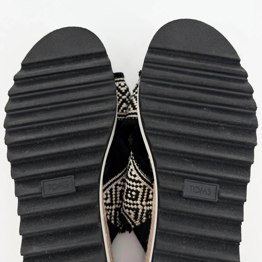 TOMS Monica Black White Geometric Woven Espadrille Platform Wedge Sandals 11